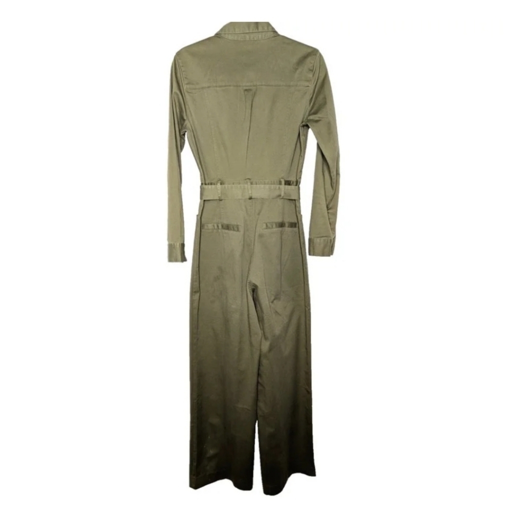 JasonWu Army Green Utility Cargo Wide Leg High Rise Belted Cotton Jumpsuits Sz S - Picture 6 of 16